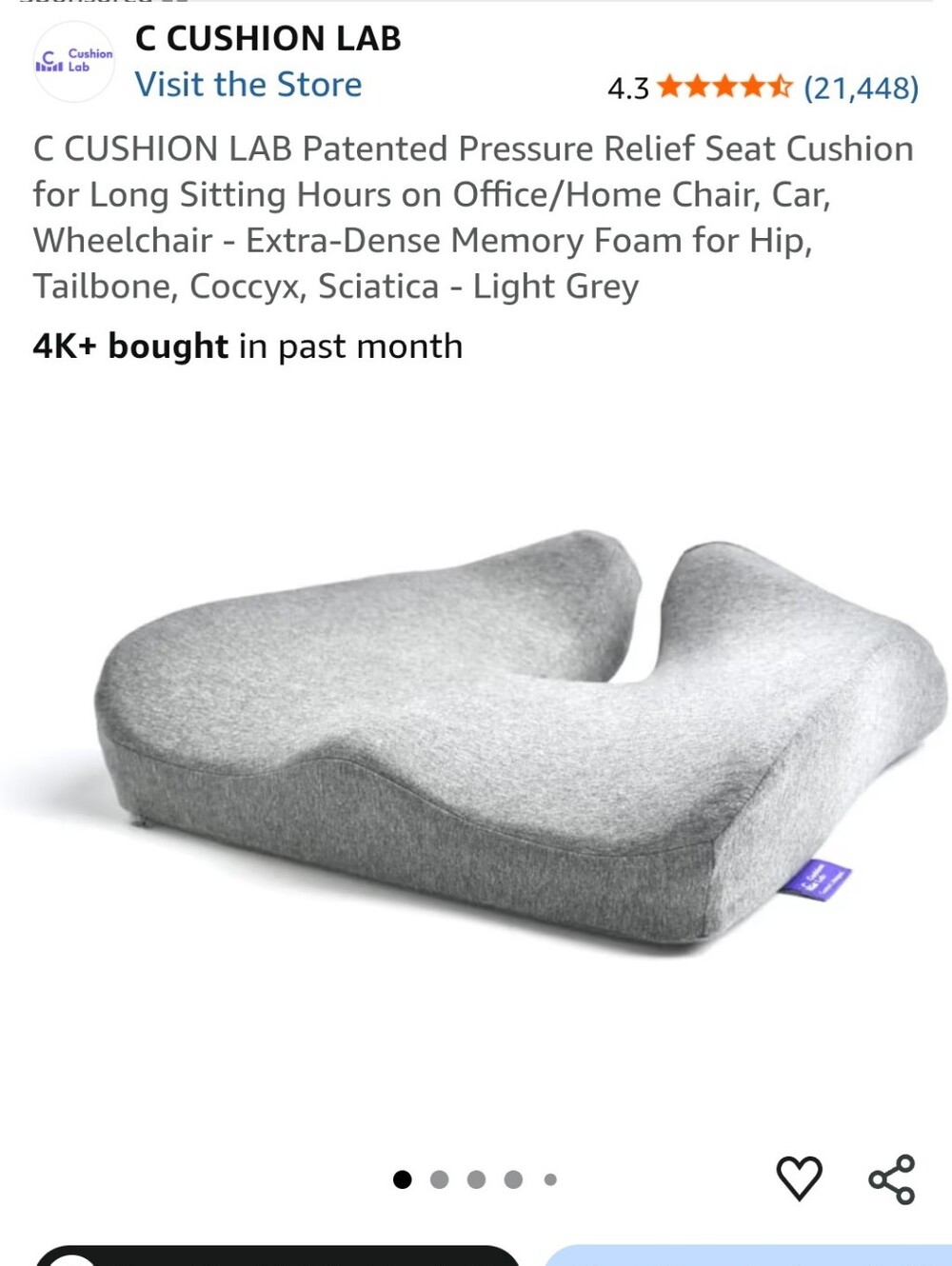 C Cushion Lab Memory Foam Seat Cushion - Light Grey Small Make Up Foundation Sta